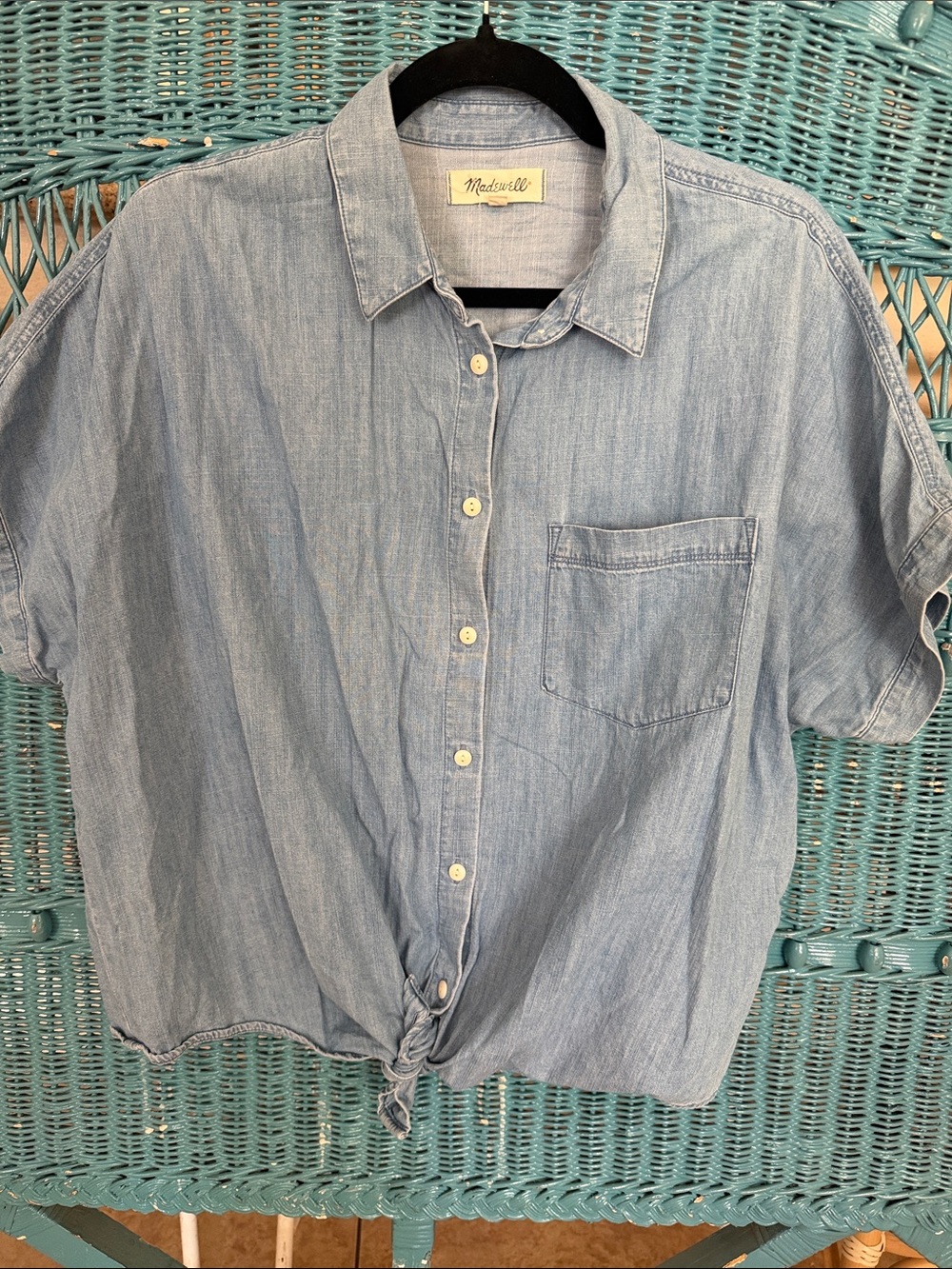 Madewell denim/tencel tie front shirt